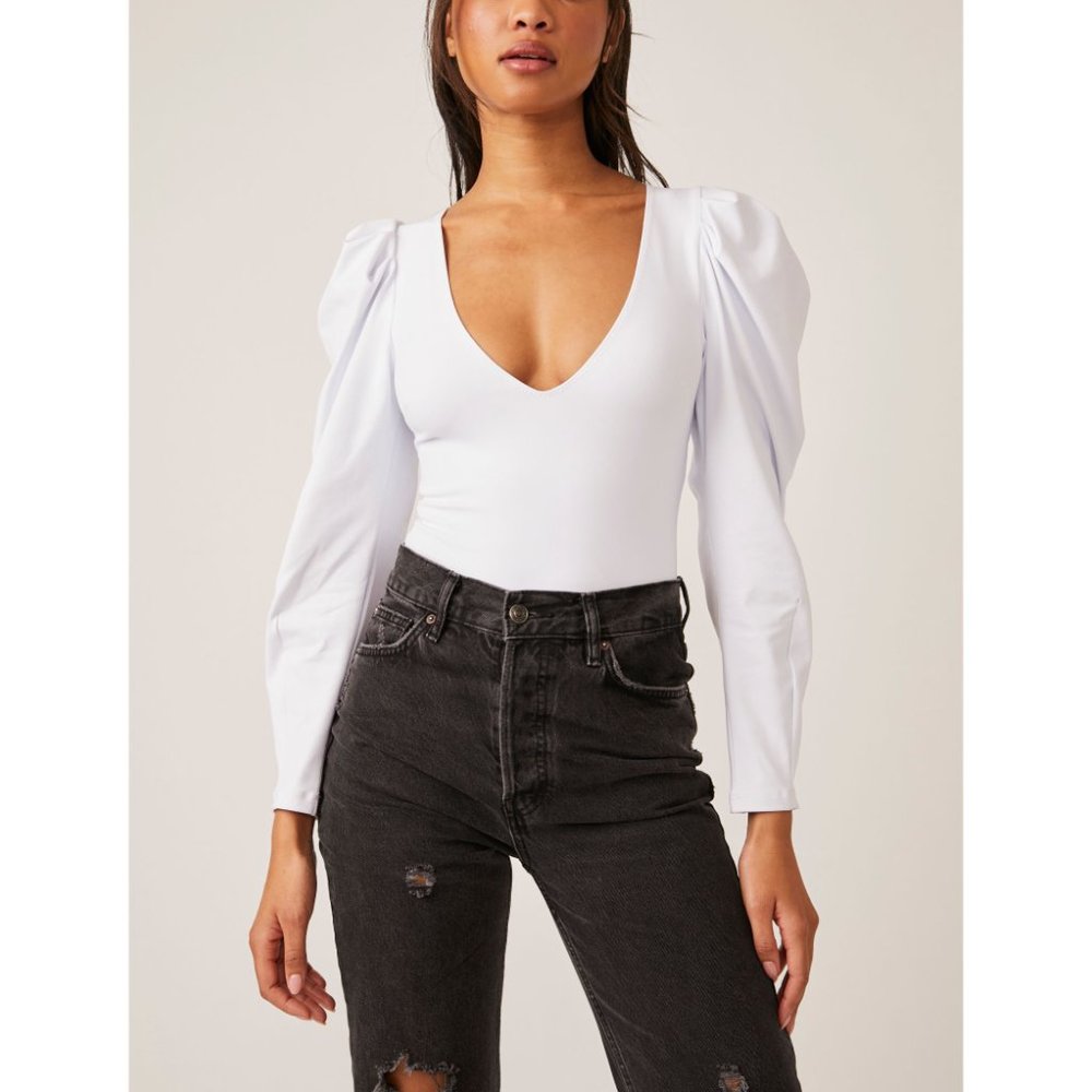 FREE PEOPLE Va Va Voop Long Sleeve Bodysuit / White